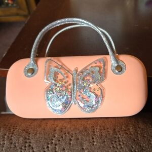 Peach Glitter Butterfly Glasses Case